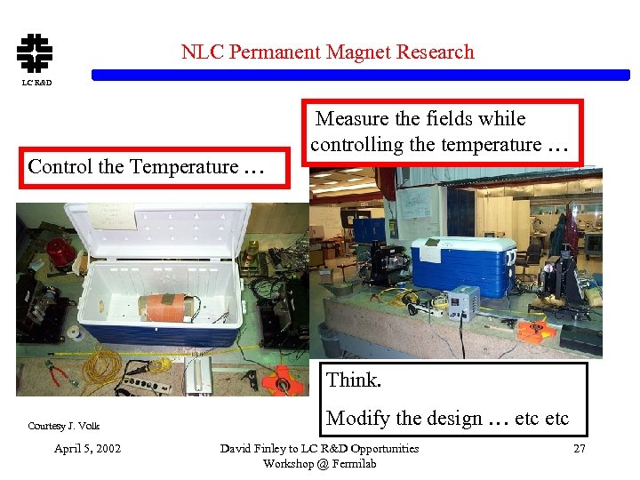 NLC Permanent Magnet Research LC R&D Control the Temperature … Measure the fields while