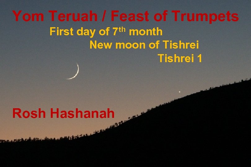 Yom Teruah / Feast of Trumpets First day of 7 th month New moon