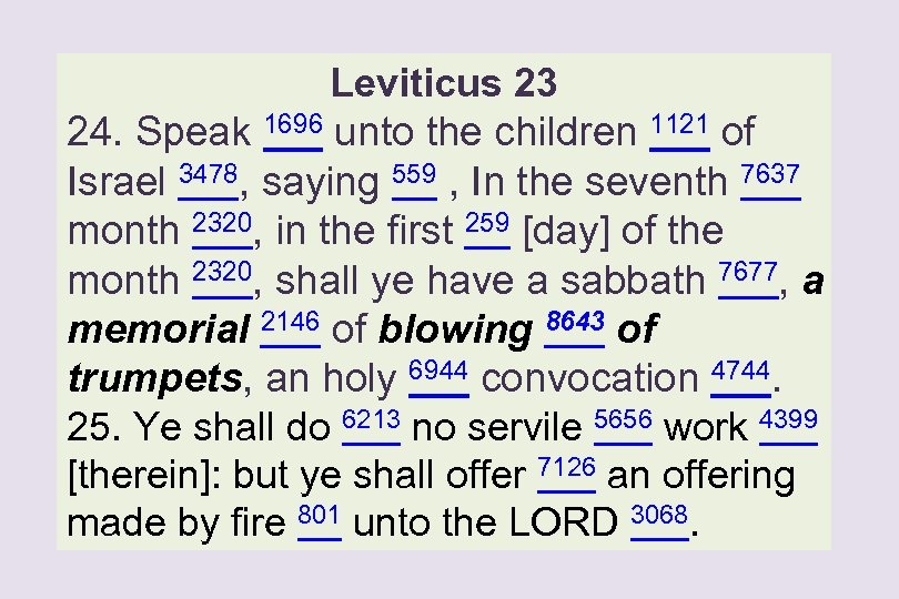 Leviticus 23 24. Speak 1696 unto the children 1121 of Israel 3478, saying 559