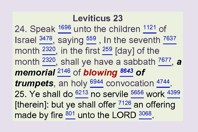 Leviticus 23 24. Speak 1696 unto the children 1121 of Israel 3478, saying 559
