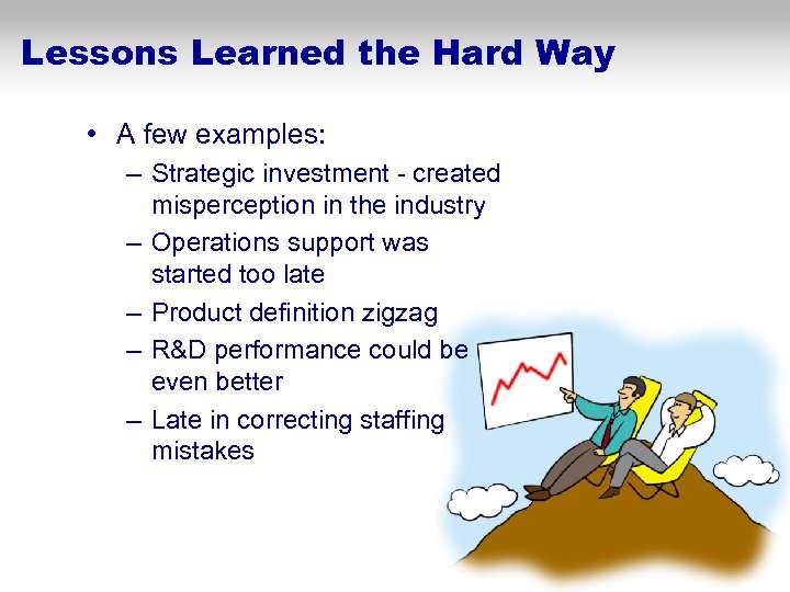Lessons Learned the Hard Way • A few examples: – Strategic investment - created
