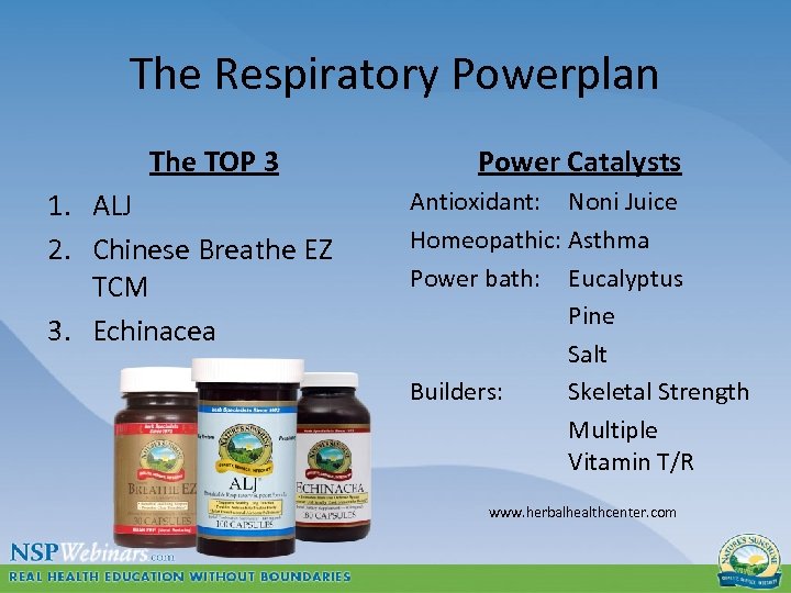 The Respiratory Powerplan The TOP 3 1. ALJ 2. Chinese Breathe EZ TCM 3.