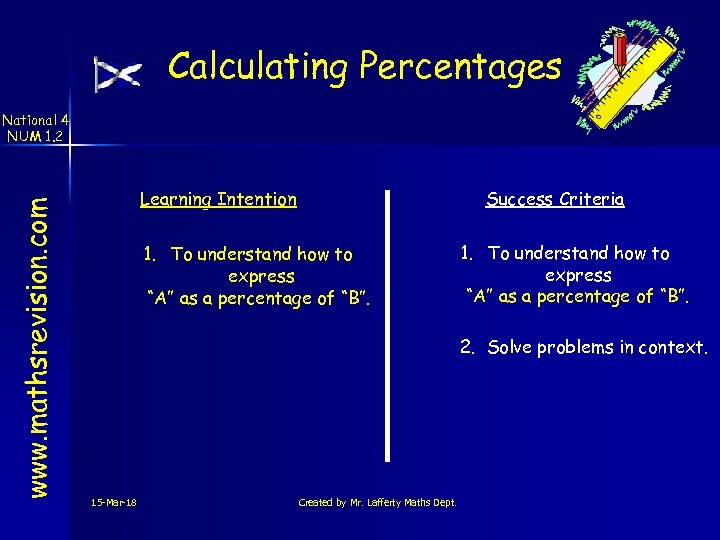 Calculating Percentages www. mathsrevision. com National 4 NUM 1. 2 Learning Intention Success Criteria