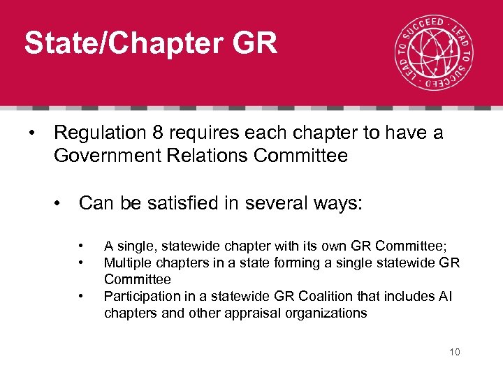 State/Chapter GR • Regulation 8 requires each chapter to have a Government Relations Committee