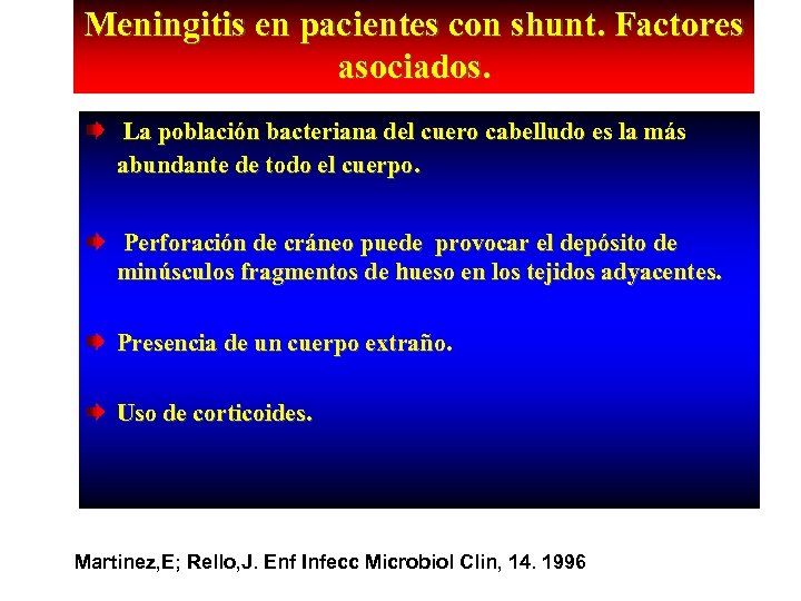 Meningitis en pacientes con shunt. Factores asociados. La población bacteriana del cuero cabelludo es