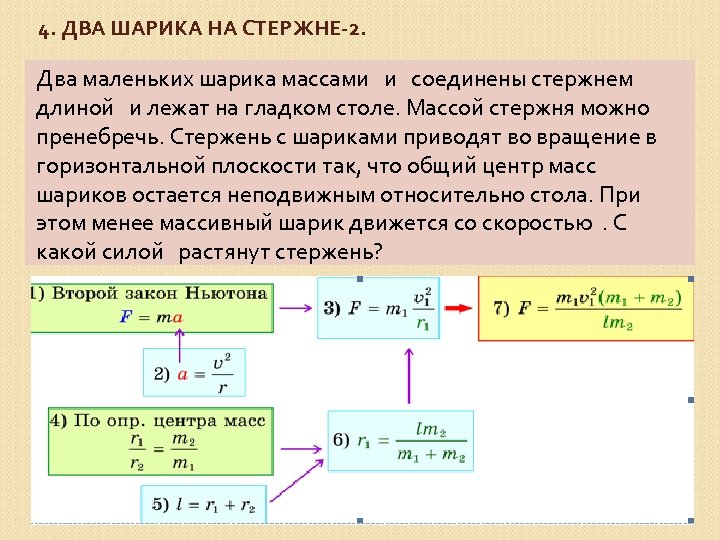 4. ДВА ШАРИКА НА СТЕРЖНЕ-2. Два маленьких шарика массами и соединены стержнем длиной и