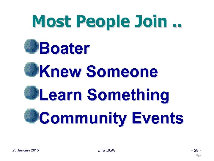 Most People Join. . Boater Knew Someone Learn Something Community Events 23 January 2015