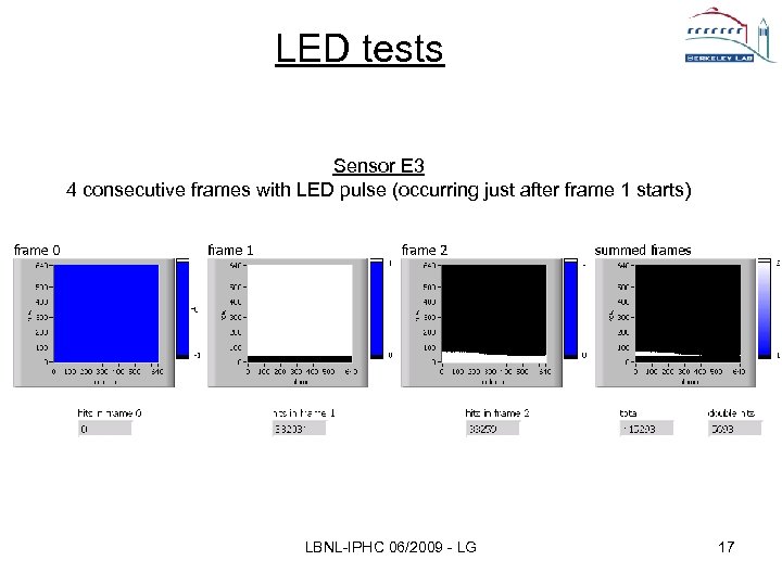 LED tests Sensor E 3 4 consecutive frames with LED pulse (occurring just after