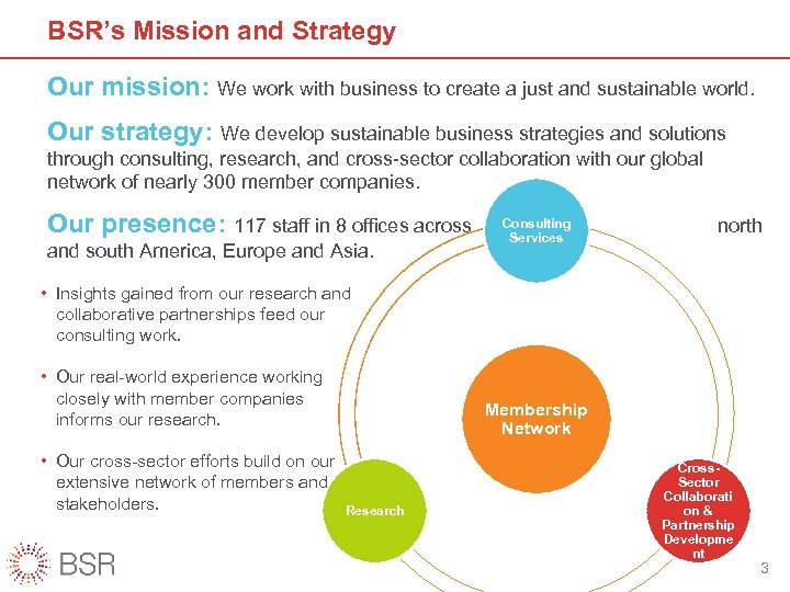 BSR’s Mission and Strategy Our mission: We work with business to create a just