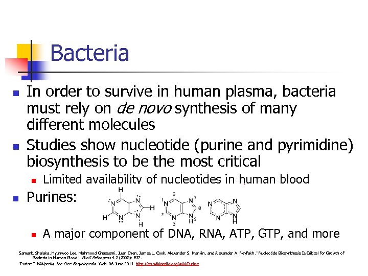 Bacteria n n In order to survive in human plasma, bacteria must rely on