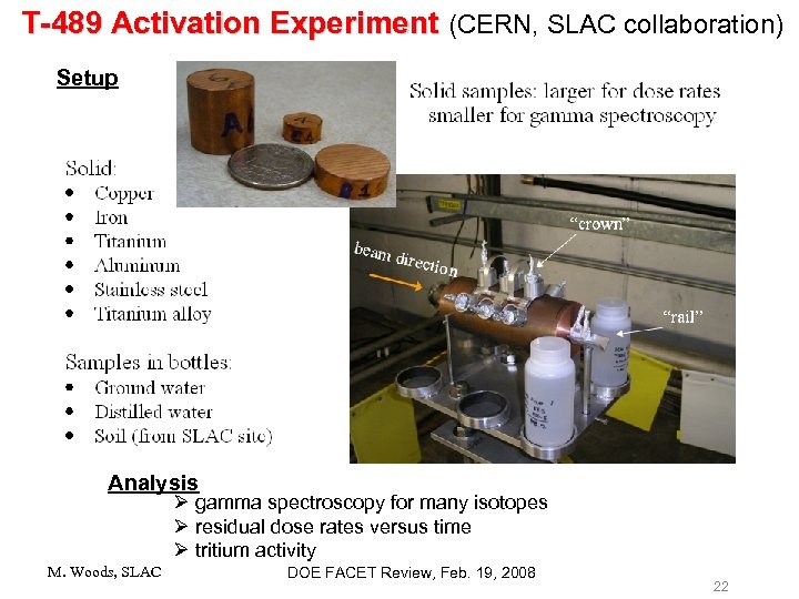 T-489 Activation Experiment (CERN, SLAC collaboration) Setup Analysis Ø gamma spectroscopy for many isotopes