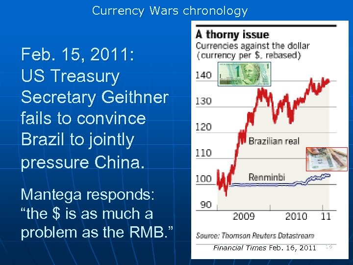 Currency Wars chronology Feb. 15, 2011: US Treasury Secretary Geithner fails to convince Brazil