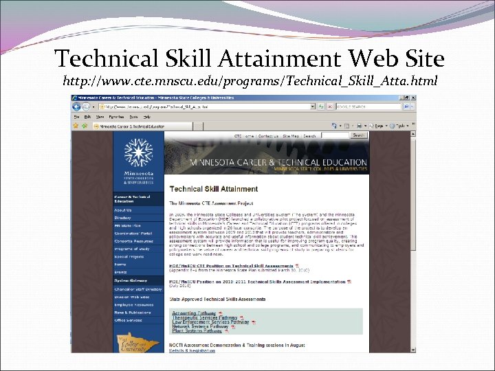 Technical Skill Attainment Web Site http: //www. cte. mnscu. edu/programs/Technical_Skill_Atta. html 