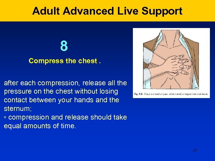 Adult Advanced Live Support 8 Compress the chest. after each compression, release all the