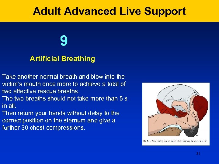 Adult Advanced Live Support 9 Artificial Breathing Take another normal breath and blow into