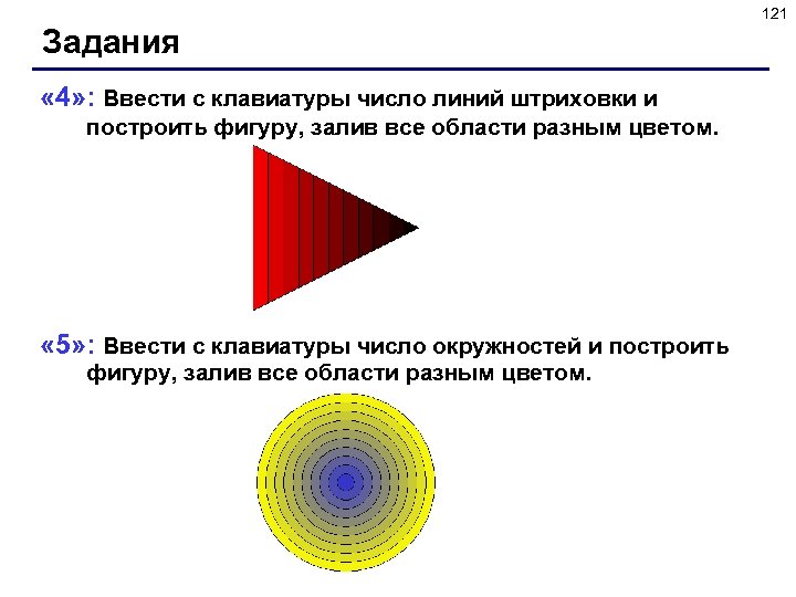 121 Задания « 4» : Ввести с клавиатуры число линий штриховки и построить фигуру,