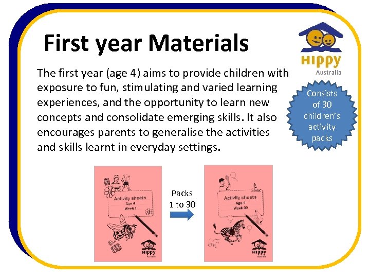 First year Materials The first year (age 4) aims to provide children with exposure