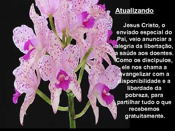 Atualizando Jesus Cristo, o enviado especial do Pai, veio anunciar a alegria da libertação,