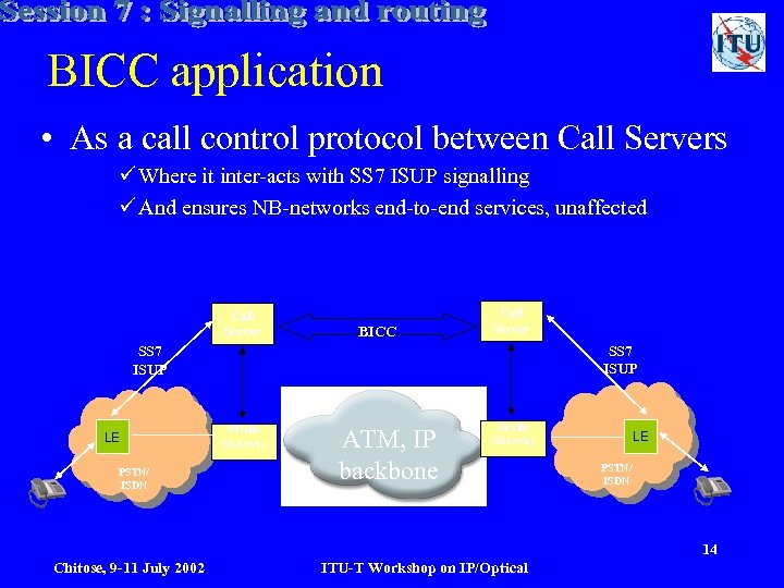 BICC application • As a call control protocol between Call Servers ü Where it