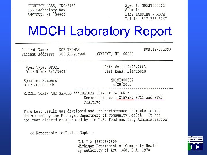 MDCH Laboratory Report 