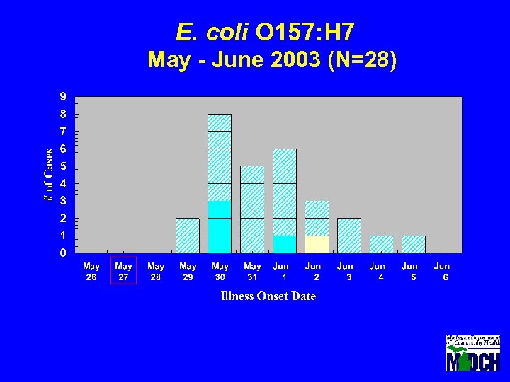 E. coli O 157: H 7 May - June 2003 (N=28) 