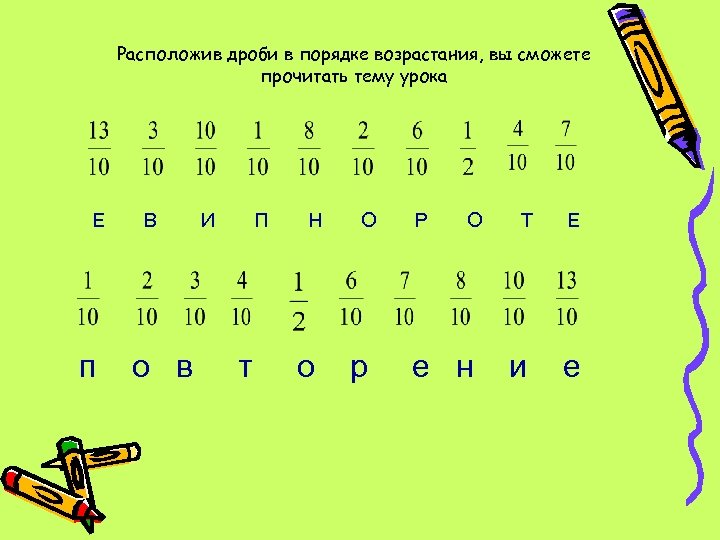 10 5 в дробь. Неправильные дроби в порядке возрастания. Разложить дроби в порядке возрастания. Как расположить дроби в порядке возрастания. Тема урока расположить дроби в порядке возрастания.