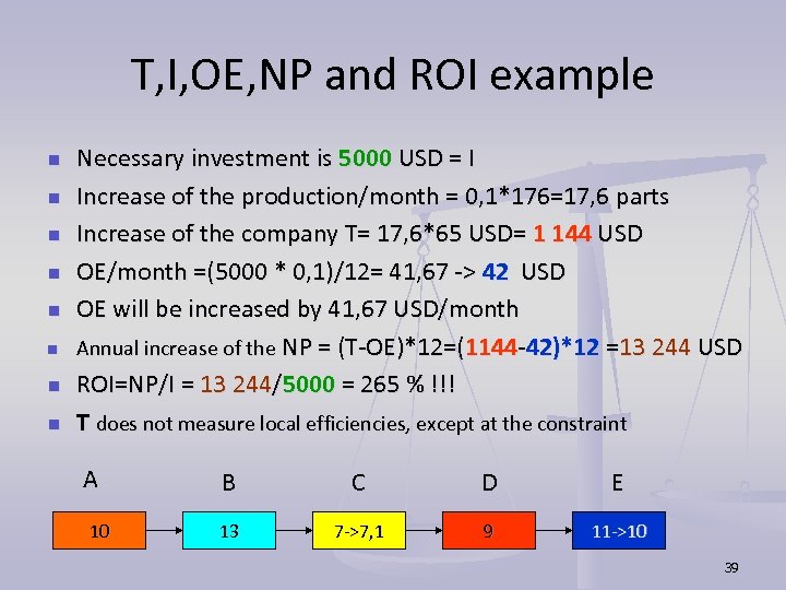 T, I, OE, NP and ROI example n n n n Necessary investment is