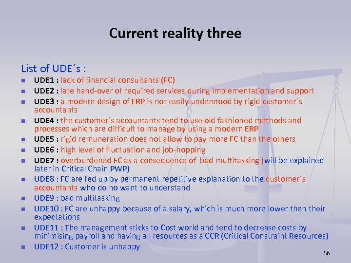 Current reality three List of UDE´s : n n n UDE 1 : lack