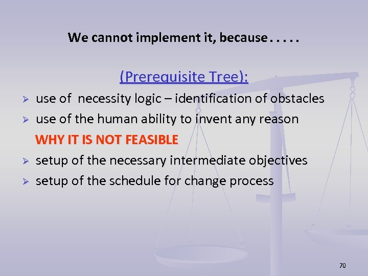 We cannot implement it, because…. . (Prerequisite Tree): use of necessity logic – identification