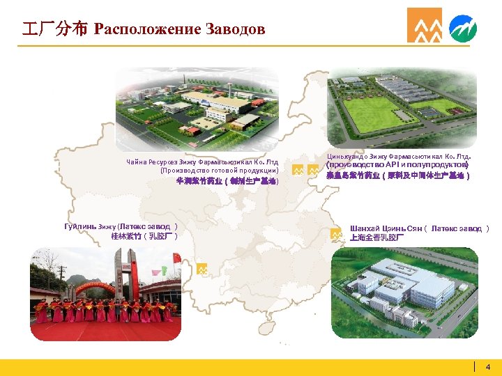  厂分布 Расположение Заводов Чайна Ресурсез Зижу Фармасьютикал Ко. Лтд (Производство готовой продукции) 华润紫竹药业（制剂生产基地)