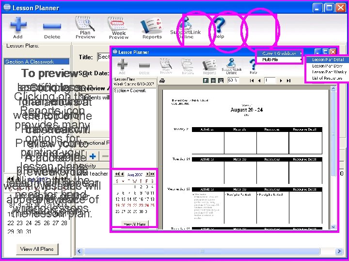 Lesson Planner To preview a lesson plans specific lesson Clicking on the Youan click