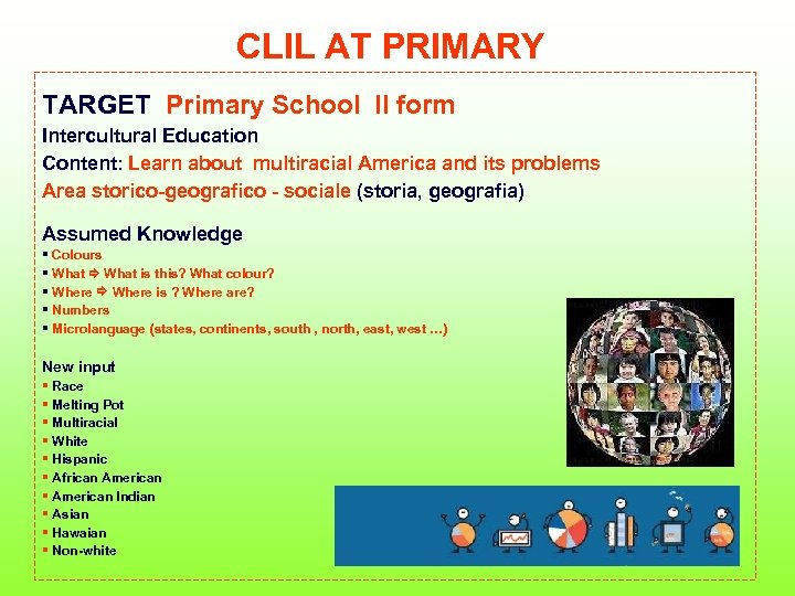 CLIL AT PRIMARY TARGET Primary School II form Intercultural Education Content: Learn about multiracial