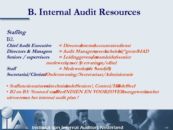 B. Internal Audit Resources Staffing B 2. Chief Audit Executive = Directeur Interne Accountantsdienst