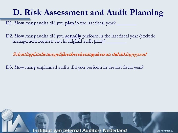 D. Risk Assessment and Audit Planning D 1. How many audits did you plan