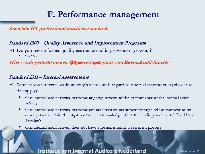 F. Performance management Zieookde IIA professional practices standards Standard 1300 – Quality Assurance and