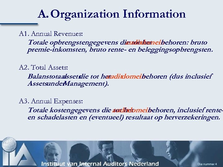 A. Organization Information A 1. Annual Revenues: Totale opbrengstengegevens die tot domein audit het