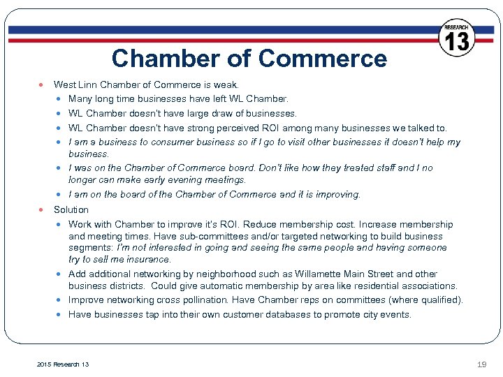 Chamber of Commerce West Linn Chamber of Commerce is weak. Many long time businesses