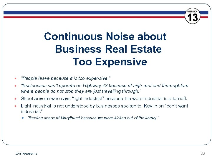Continuous Noise about Business Real Estate Too Expensive “People leave because it is too