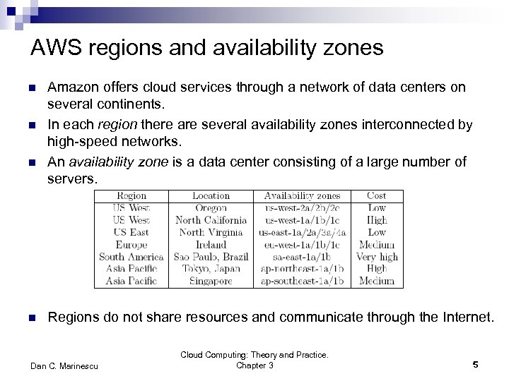 AWS regions and availability zones n n Amazon offers cloud services through a network