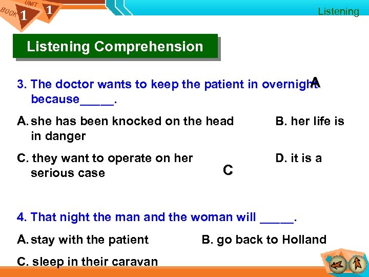 1 1 Listening Comprehension A 3. The doctor wants to keep the patient in