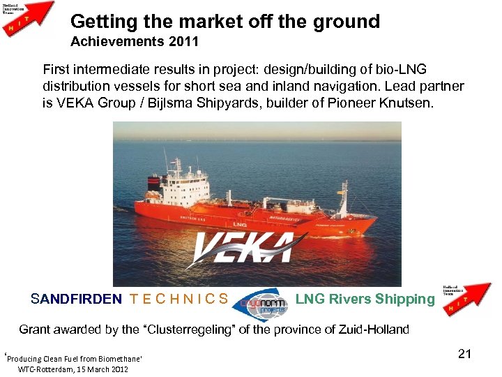 Getting the market off the ground Achievements 2011 First intermediate results in project: design/building