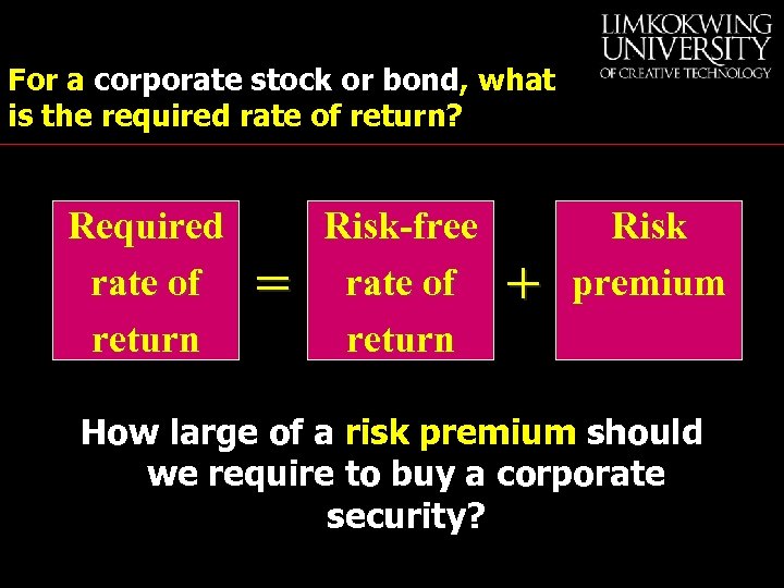 For a corporate stock or bond, what is the required rate of return? Required