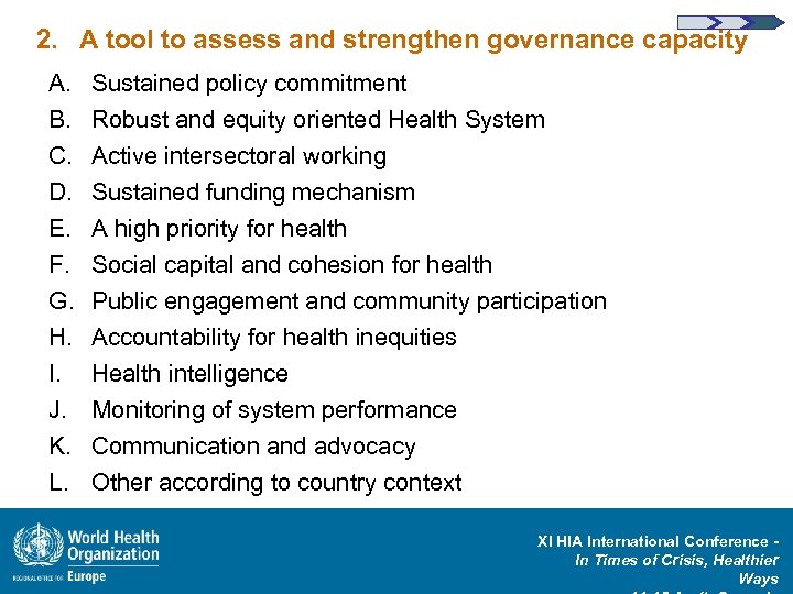 2. A tool to assess and strengthen governance capacity A. B. C. D. E.