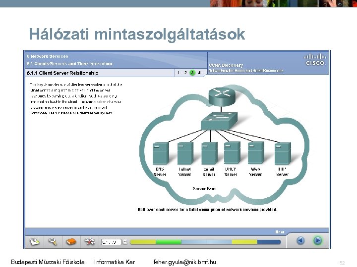 Hálózati mintaszolgáltatások Budapesti Műszaki Főiskola Informatika Kar feher. gyula@nik. bmf. hu 52 