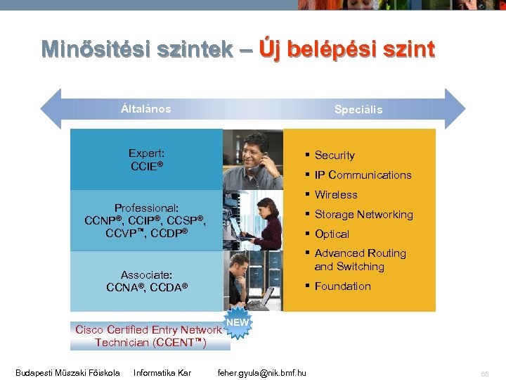 Minősitési szintek – Új belépési szint Általános Speciális Expert: CCIE® § Security § IP