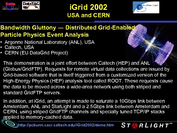 i. Grid 2002 USA and CERN Bandwidth Gluttony ― Distributed Grid-Enabled Particle Physics Event