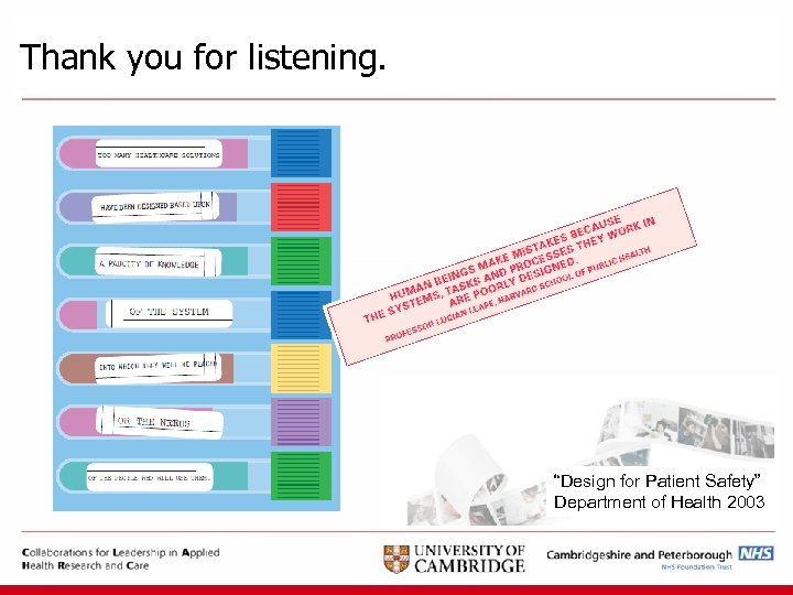 Thank you for listening. “Design for Patient Safety” Department of Health 2003 
