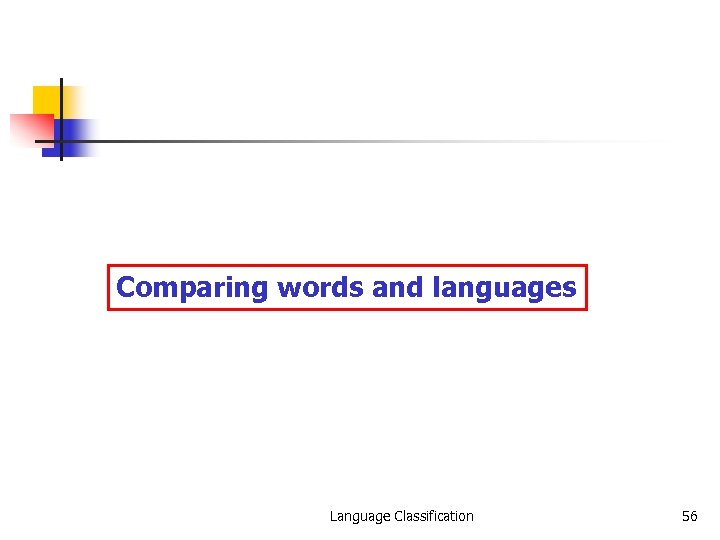 Comparing words and languages Language Classification 56 
