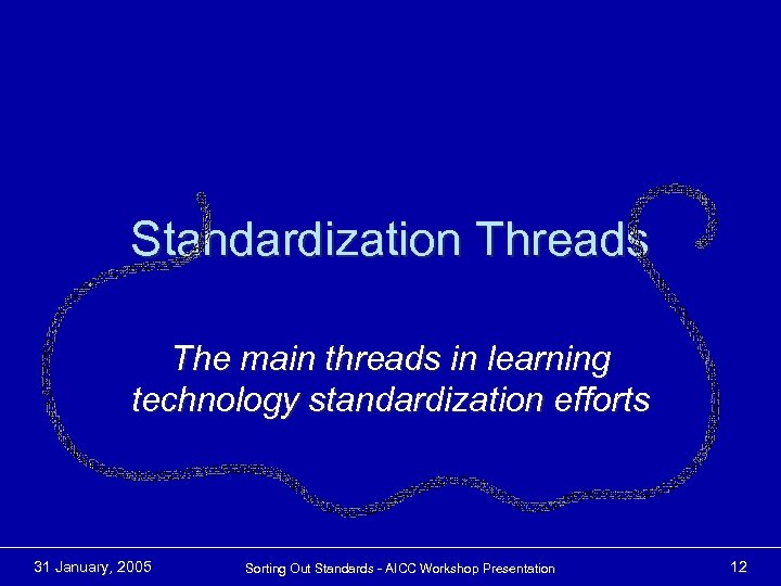 Standardization Threads The main threads in learning technology standardization efforts 31 January, 2005 Sorting