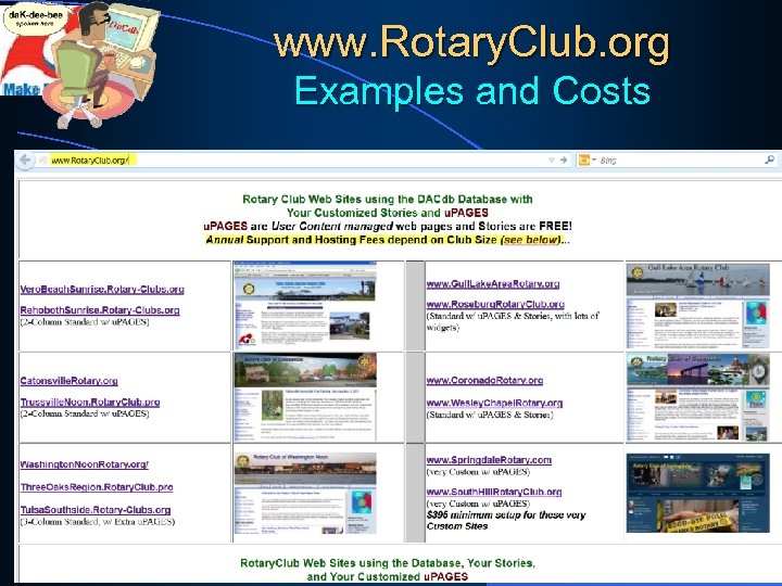 www. Rotary. Club. org Examples and Costs SERVICE Above Self 